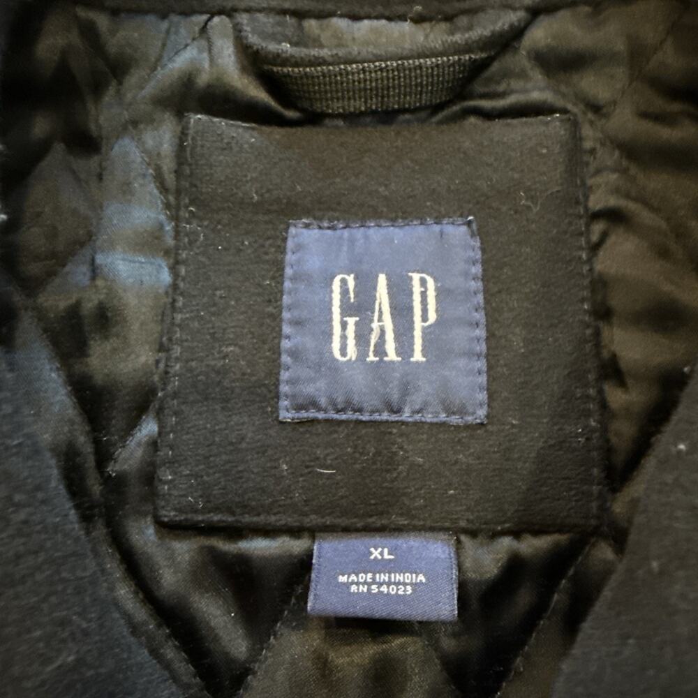 VTG Y2K Gap Wool Bomber Jacket Men XL Black Quilt Lined Full Zip Outdoor - Picture 4 of 9